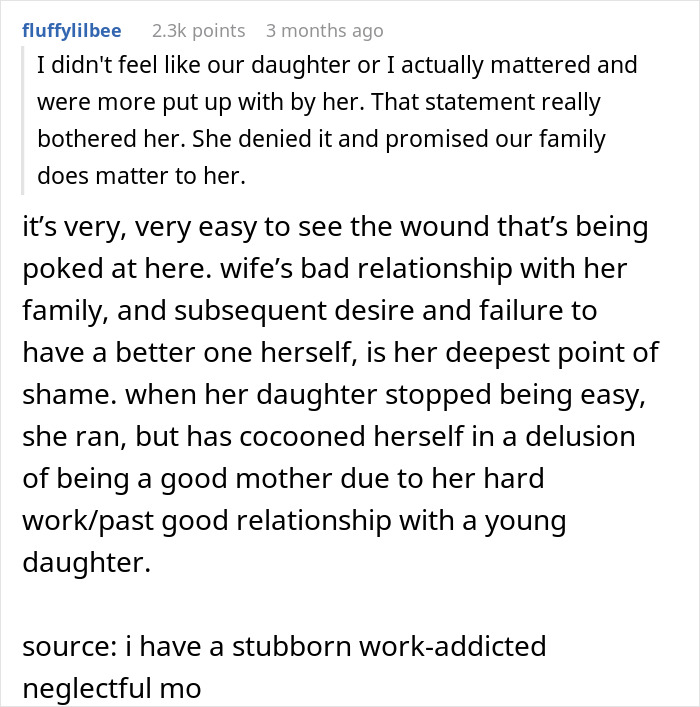 Reddit user shares pain of feeling like a single parent as wife prioritizes work over family and ignores 10-year-old child.