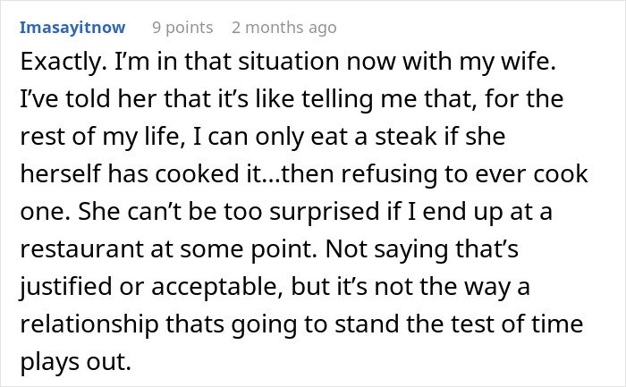 Screenshot of an online comment discussing a husband refusing intimacy and its impact on the marriage over five years.