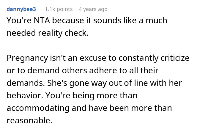 Reddit comment discussing a MIL telling DIL the world doesn&rsquo;t revolve around her pregnancy after repeated complaints.