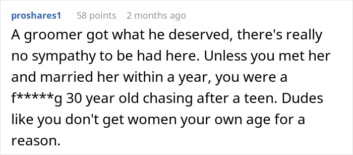 Comment discussing a husband refusing intimacy for 5 years and the impact on their relationship age gap.