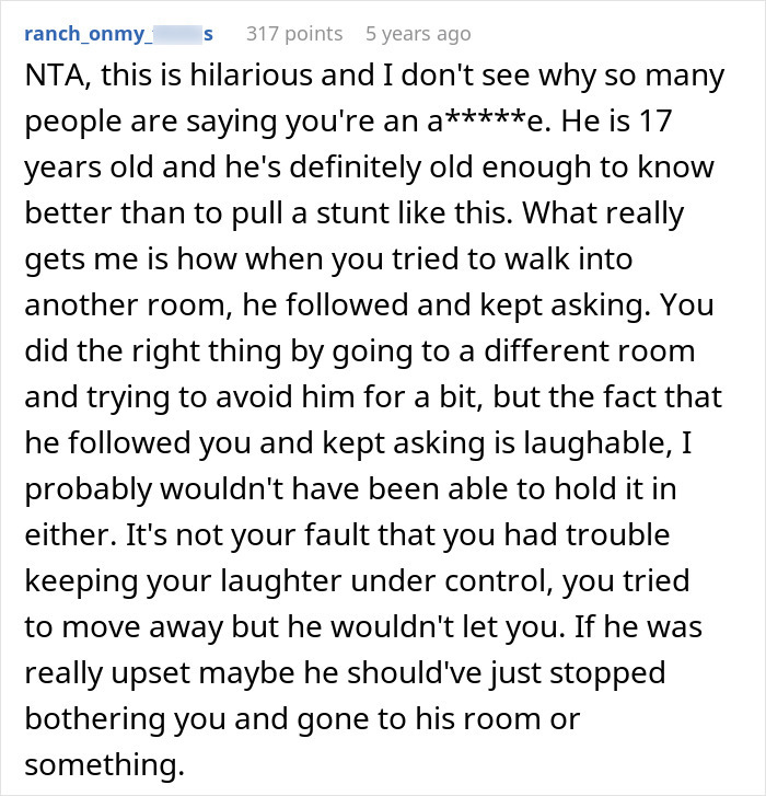 Screenshot of a Reddit comment discussing a teen who breaks a new chair and asks dad to replace it.