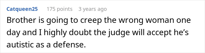 Comment warning about entitled parents treating autistic brother as golden child while ignoring his creepy behavior online.