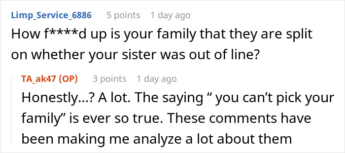 Screenshot of an online discussion about a woman deciding to destroy a child&rsquo;s Christmas presents over charity concerns.