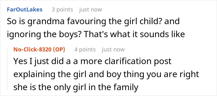 Screenshot of an online discussion about a MIL admitting to having a favorite grandchild while others feel treated like burdens.