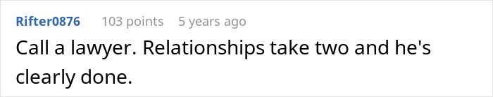 Screenshot of an online comment discussing relationships and advice after a cheating spouse situation. Screenshot of an online comment discussing relationships and advice after a cheating spouse situation.