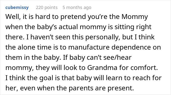 Woman looking uncomfortable while holding baby, illustrating why mom avoids leaving baby alone with mom or mother-in-law.