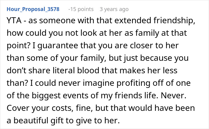 Reddit comment discussing bride wanting to upgrade honeymoon at bridesmaid&rsquo;s expense and facing reality check.