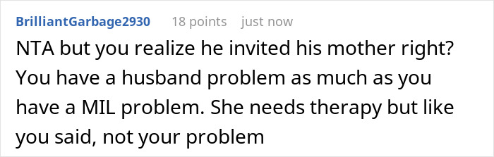 Comment discussing a MIL problem during Thanksgiving, mentioning issues with therapy and family confrontation. Comment discussing a MIL problem during Thanksgiving, mentioning issues with therapy and family confrontation.