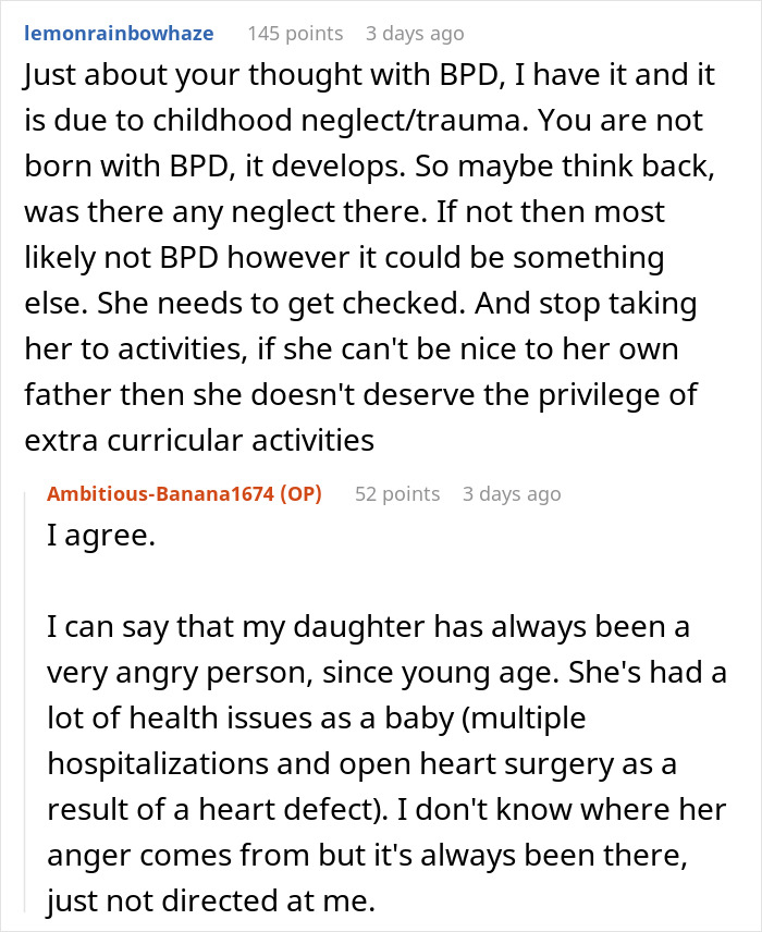 Reddit comments discussing a father enduring his teen&rsquo;s rude attitude and considering family changes over 5 years.