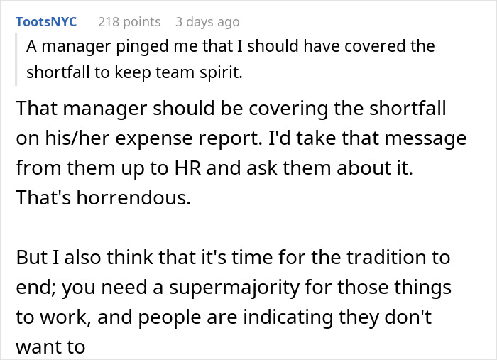 Comment discussing Venmo ghosting by coworkers and frustration over lack of birthday celebrations in the workplace.