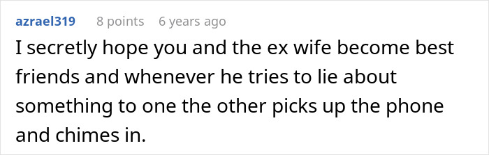 Commenter expressing hope that a woman dealing with a toxic ex confronts his constant threats together with his ex wife.