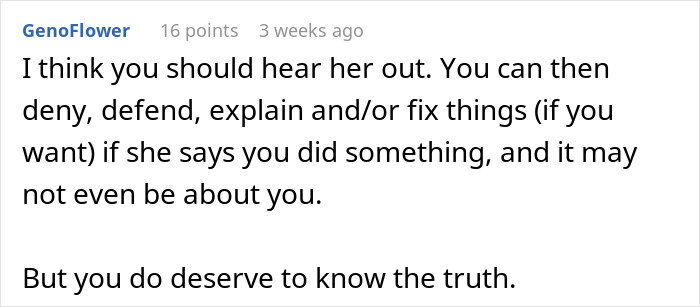 Comment discussing the best friend no contact returns, advising to hear her out before responding or defending.