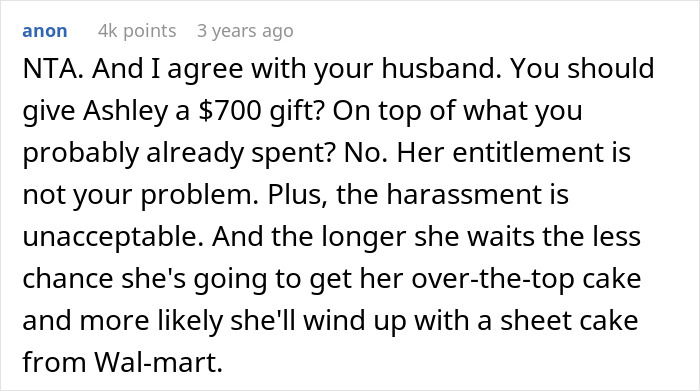 Screenshot of an online forum discussing a bride wanting to upgrade her honeymoon at a bridesmaid&rsquo;s expense.