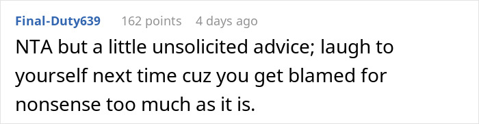 Comment on a forum about sibling mocking related to weight and diabetes, advising to laugh it off to avoid blame.