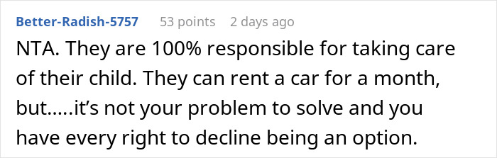 Commenter explaining responsibility for child care and supporting refusal to take niece to school amid family conflict.
