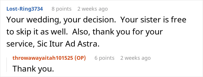 Comment conversation about a guy rejecting sister's idea for his big wedding causing family tension due to rejection sensitive dysphoria.