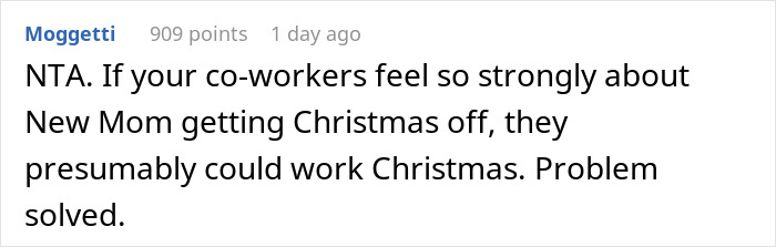 Screenshot of an online comment discussing the hospital&rsquo;s family first vacation policy and employee quitting before Christmas.