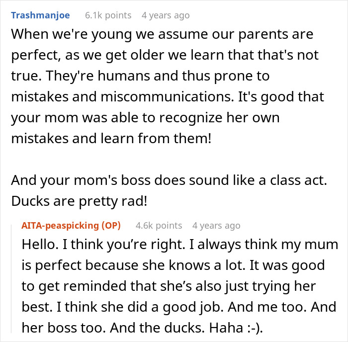 Text conversation about mom’s boss and family mistakes, reflecting on human flaws and learning from them. Text conversation about mom’s boss and family mistakes, reflecting on human flaws and learning from them.
