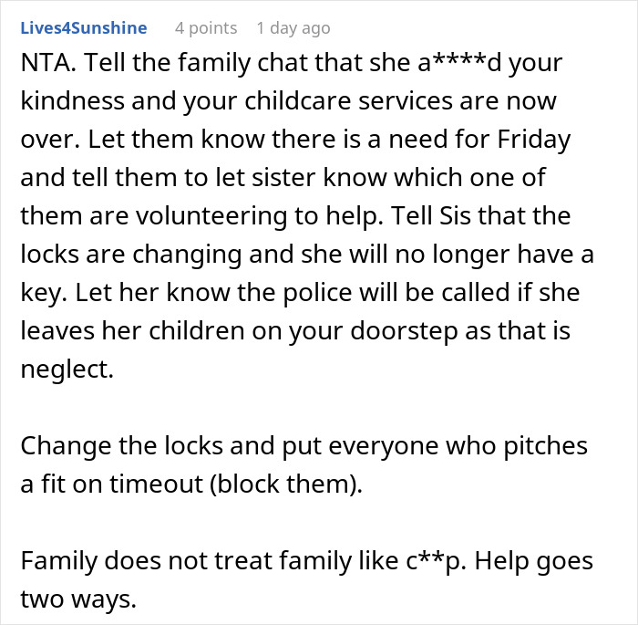 Alt text: Advice on setting boundaries and charging a sister for free babysitting after a $312 babysitting bill dispute Alt text: Advice on setting boundaries and charging a sister for free babysitting after a $312 babysitting bill dispute