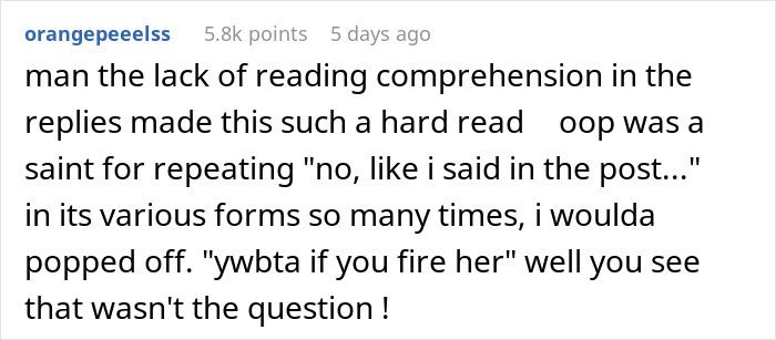 Screenshot of a Reddit comment discussing firing an employee in a right to fire state related to pregnancy questions.