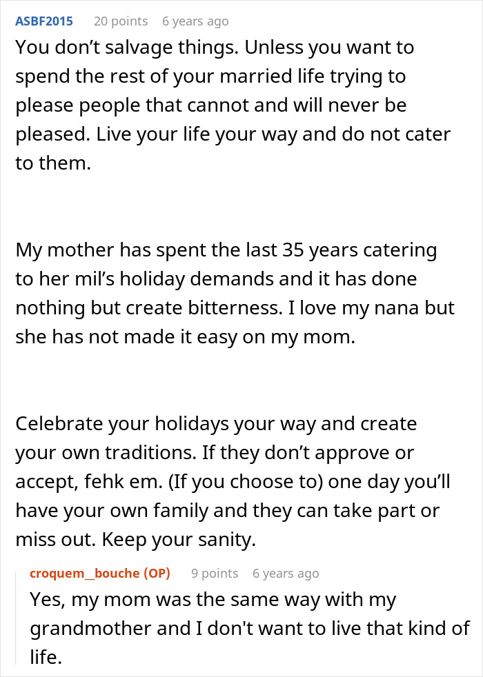 Conversation text about in-laws making fun of woman over Thanksgiving dinner and holiday tensions with family members. Conversation text about in-laws making fun of woman over Thanksgiving dinner and holiday tensions with family members.