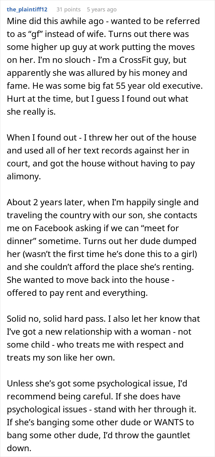 Screenshot of a forum post sharing a husband&rsquo;s story about a wife seemingly forgetting they got married.
