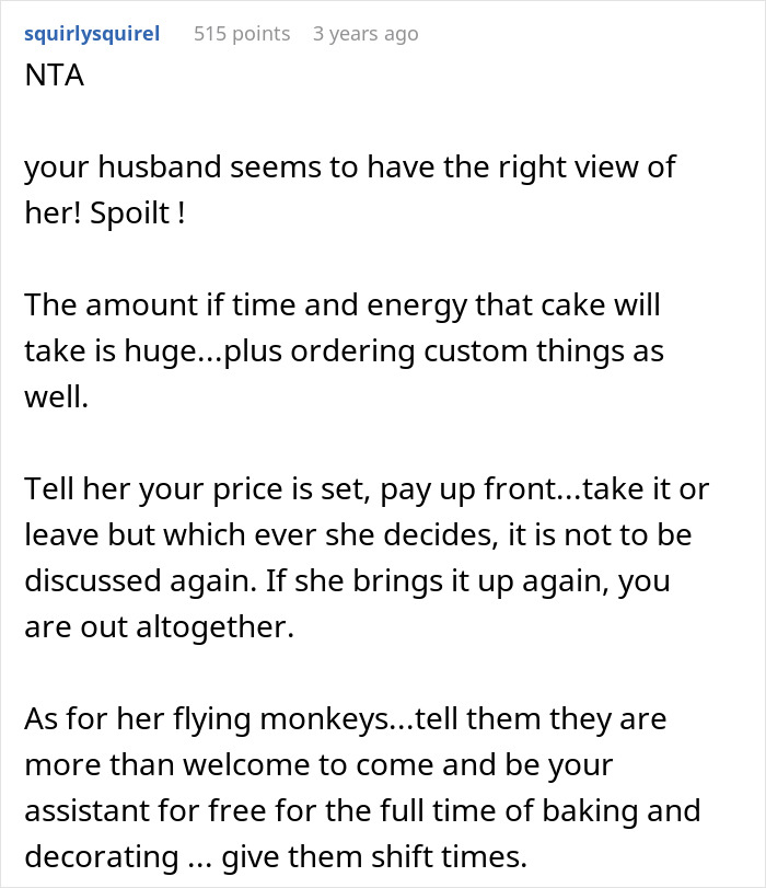 Comment discussing bride wanting to upgrade honeymoon at bridesmaid&rsquo;s expense and setting firm boundaries on costs.