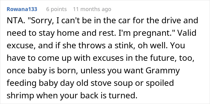 Screenshot of a forum comment discussing hazardous MIL cooking and a pregnant woman wanting to skip Thanksgiving.