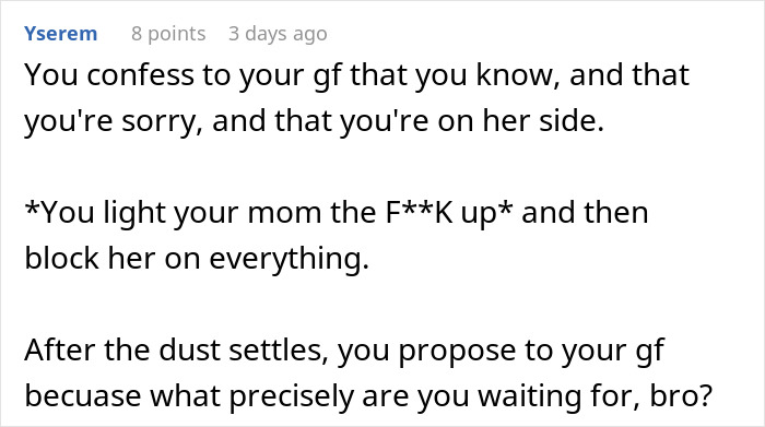 Text message exchange showing a man cutting ties with his mother after she reveals true colors to his girlfriend.