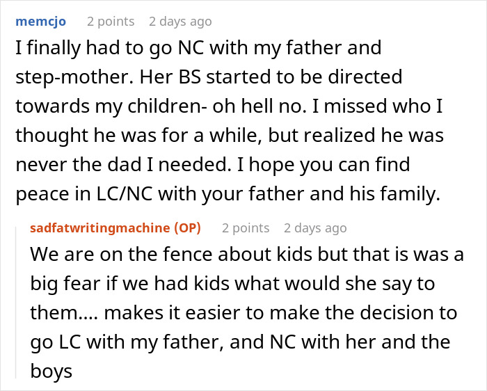 Text conversation discussing going no contact with father and stepmother after issues related to stepdaughter’s sexuality at Thanksgiving. Text conversation discussing going no contact with father and stepmother after issues related to stepdaughter’s sexuality at Thanksgiving.