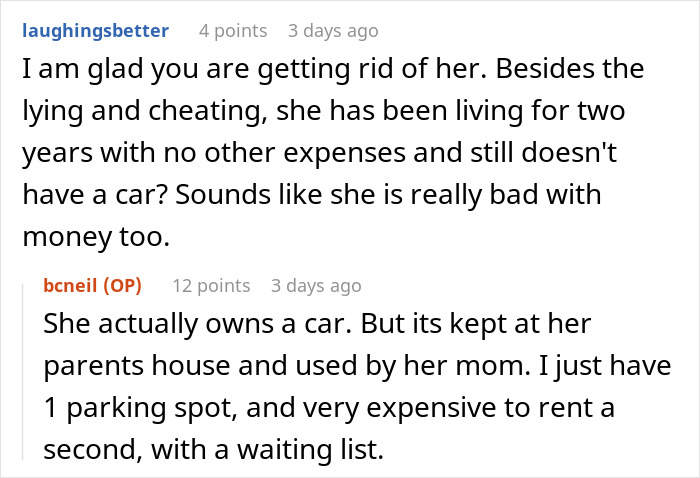 Man kicks out girlfriend after discovering she secretly went clubbing and lost his car, causing trust and financial issues.