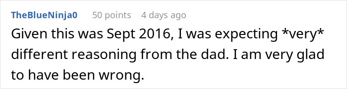 Comment text about husband banning daughter from nanny&rsquo;s Spanish lessons, expressing surprise at dad&rsquo;s reasoning.