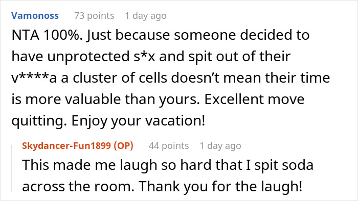 Reddit comments discussing a hospital&rsquo;s family first vacation policy backfiring as a child-free employee quits before Christmas.