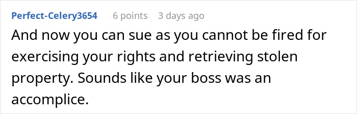 Screenshot of a forum comment discussing rights and job loss related to a $1.8K office chair dispute. Screenshot of a forum comment discussing rights and job loss related to a $1.8K office chair dispute.
