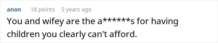 Comment expressing frustration about parents having children they cannot afford, related to father wanting to cancel Christmas.