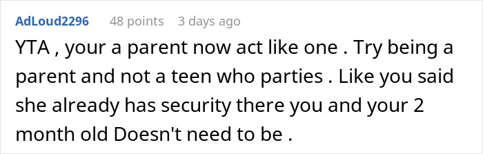 Screenshot of a social media comment discussing parenting concerns at a large noisy Halloween party with a baby present.