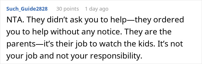 Screenshot of online comment explaining boyfriend not responsible for girlfriend&rsquo;s son or free babysitting duties.