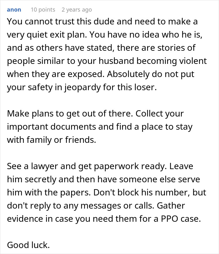 Screenshot of an online post warning about trusting a man who lies about a master&rsquo;s degree, advising safety and legal steps.