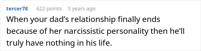 Comment about teen leaving home after dad chooses his girlfriend over her in text post on social media.