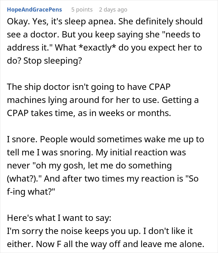 Woman struggling to sleep due to roommate&rsquo;s loud snoring while trying to stay awake in return.