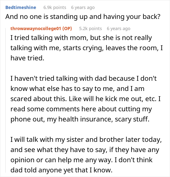 Text conversation about a mom&rsquo;s affair, concerns about college money, and fears of dad&rsquo;s reaction and support.