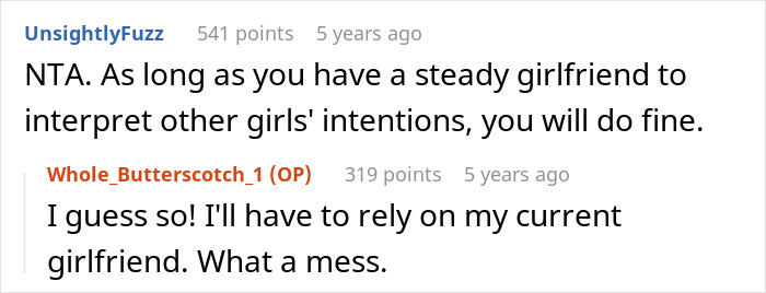 Screenshot of an online discussion about a guy annoyed when his friend wants to sit on his lap, revealing her feelings.