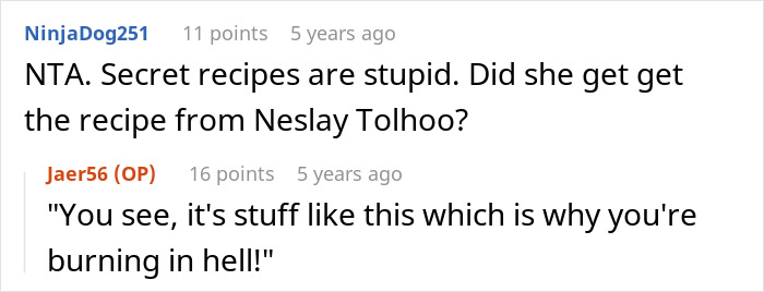 Screenshot of a Reddit conversation discussing secret cookie recipes and a woman perfecting her boyfriend’s mom’s cookies. Screenshot of a Reddit conversation discussing secret cookie recipes and a woman perfecting her boyfriend’s mom’s cookies.