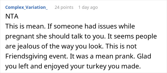 Comment on a Friendsgiving dispute showing woman storming out with food after dress-code betrayal, expressing frustration and defense. Comment on a Friendsgiving dispute showing woman storming out with food after dress-code betrayal, expressing frustration and defense.