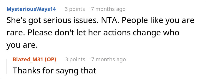 Online conversation where user MysteriousWays14 advises not to let a failed loyalty test end a longtime friendship.