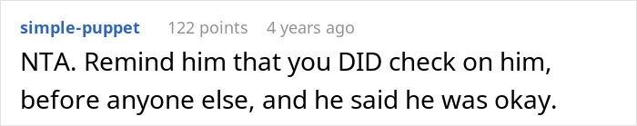 Comment on a forum post discussing a guy upset his nurse girlfriend prioritized dogs and a baby after a car crash.