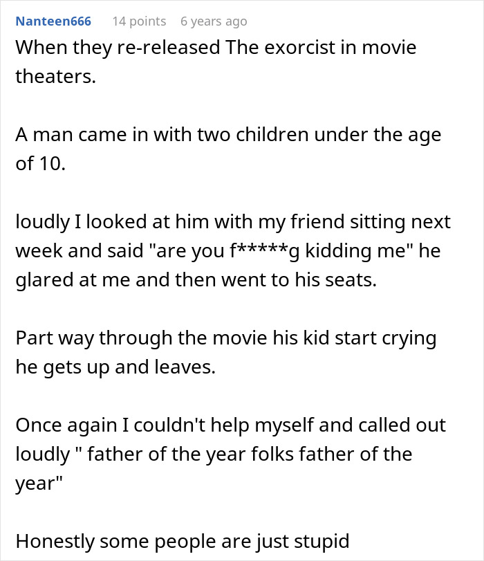 Comment describing entitled parents at a haunted hayride abandoning their scared kids to strangers.