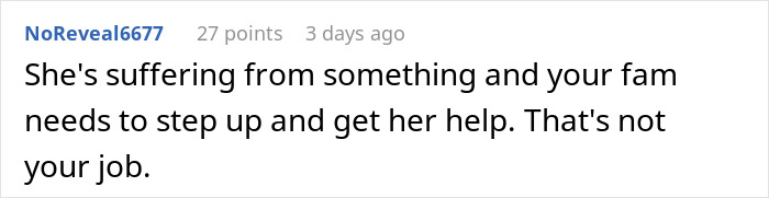 Comment text on a forum about sibling refuse newborn nephew care, urging family to step up and provide help.