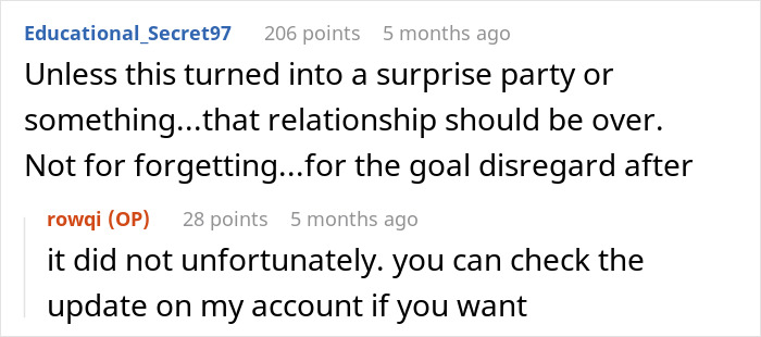 Screenshot of Reddit comments discussing a guy forgetting his girlfriend's birthday and demanding apologies for bothering him.