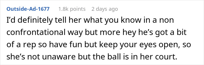 Screenshot of an online comment discussing a teen trying to cheer up his recently divorced mom who meets a womanizer.